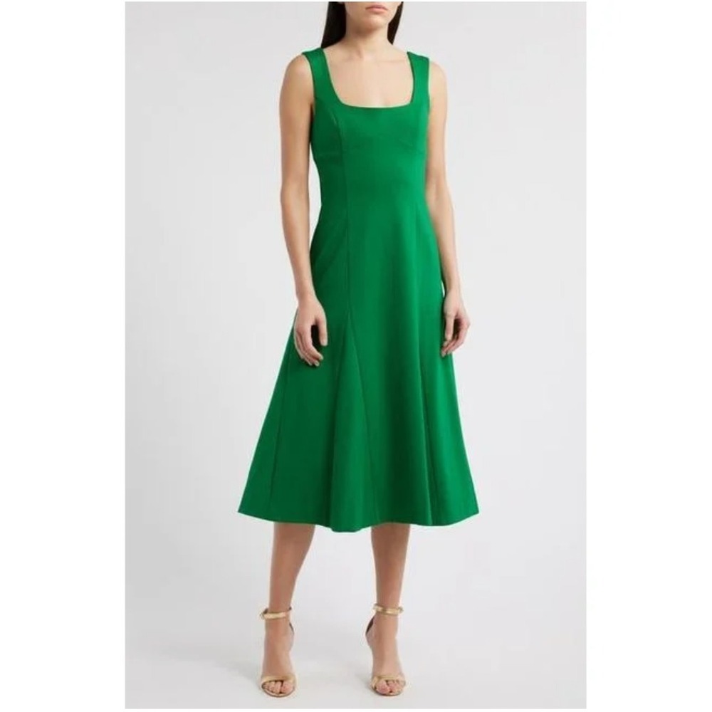 New XS Anthropologie Du Paradis Sleeveless Neoprene A-Line Green Midi Dress